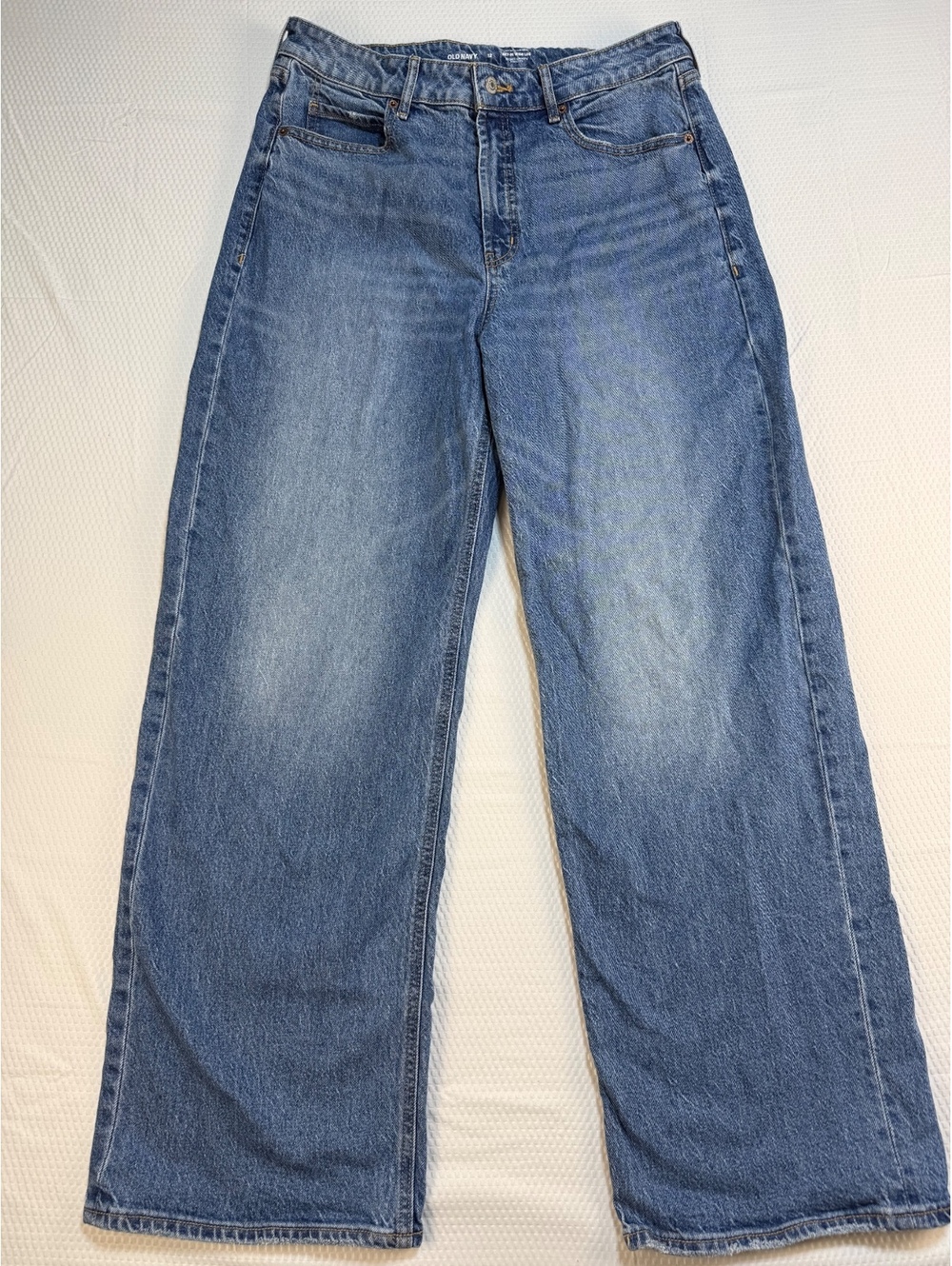 Old Navy Sky Hi Wide Leg Jeans Womens 12 Extra High Rise Medium Wash Older Fit